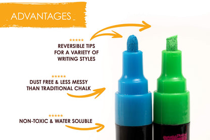 Bandle B. Chalk Markers - 8 Vibrant, Erasable, Non-Toxic, Water-Based, Reversible Tips. For Glass or Chalkboard Markers for Businesses, Restaurants, Liquid Drawing Chalk (Vibrant 6mm)