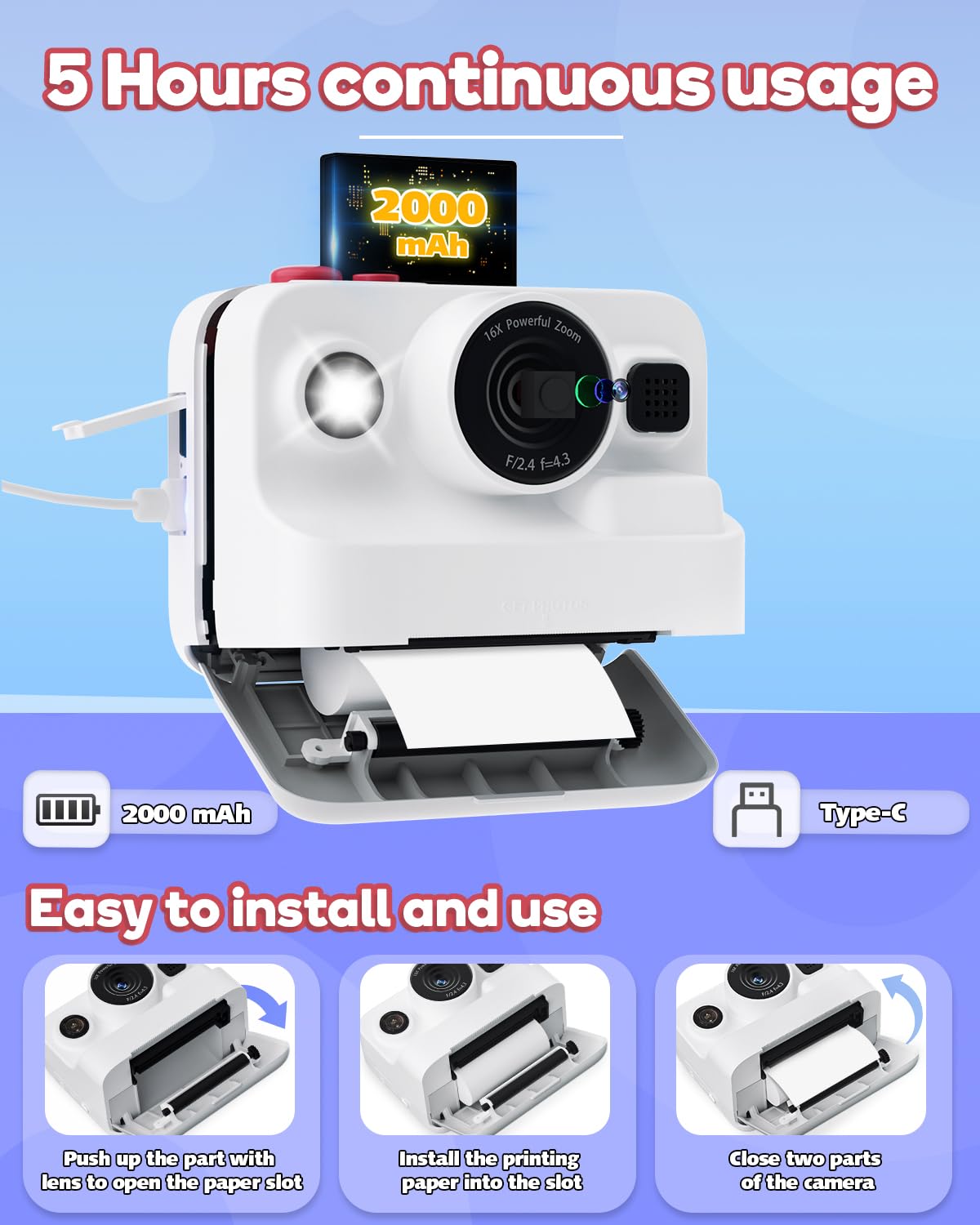 Dylanto Kids Camera Instant Print,1080P Kids Instant Cameras that Print Photos,Christmas Birthday Gifts for Girls Age 3-12,Portable Toy for 3 4 5 6 7 8 9 10 Year Old Girls Boys Pink