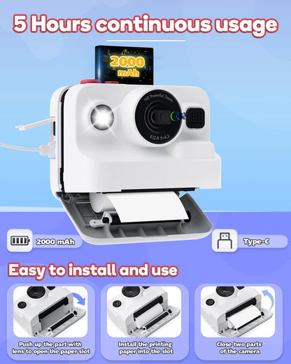 Dylanto Kids Camera Instant Print,1080P Kids Instant Cameras that Print Photos,Christmas Birthday Gifts for Girls Age 3-12,Portable Toy for 3 4 5 6 7 8 9 10 Year Old Girls Boys Pink
