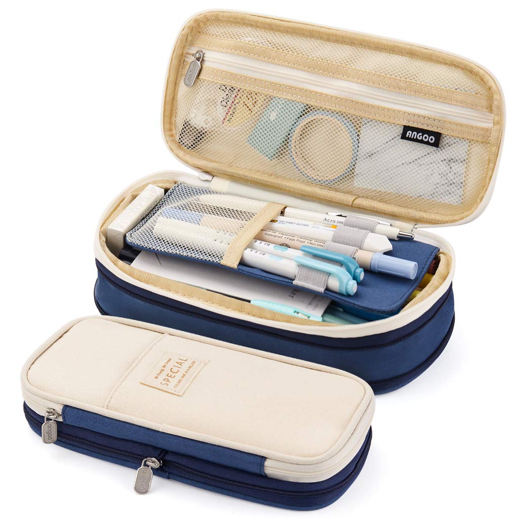 EASTHILL Big Capacity Pencil Pen Case Office College School Large Storage High Capacity Bag Pouch Holder Box Organizer Blue (Pink)
