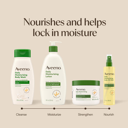 Aveeno Daily Moisturizing Body Lotion for Normal to Dry Skin, Moisturizer with Soothing Prebiotic Oat, Non Greasy, Non Comedogenic, Fragrance Free Body Lotion for Women & Men, 18 Fl Oz