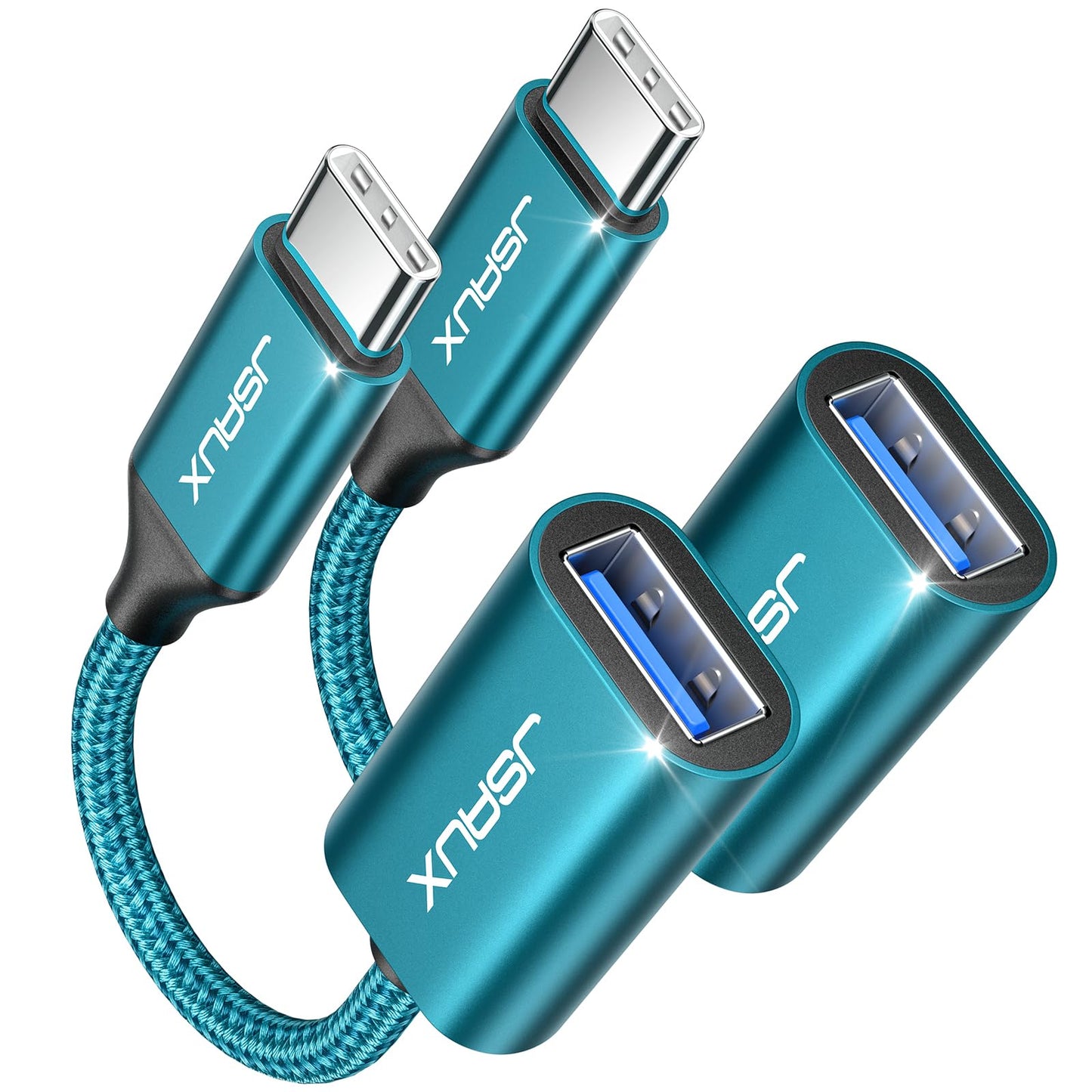 JSAUX USB C to USB 3.0 Adapter [2 Pack], USB C Male to USB Female OTG Cable Adapter Compatible with MacBook Pro/Air, iPhone 17 Pro Max/iPhone Air/16e/16/15 Series, Samsung Galaxy S25/S24/S23-Black