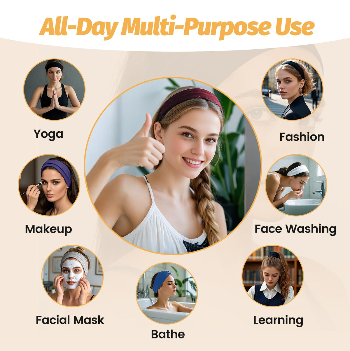 Headbands for Women - 6 Pack Wide Elastic Hair Bands | Stretchy Sweatbands Hair Bands | Soft Sports Thin Head Bands | Non-Slip Accessories Bands for Fashion, Washing Face, Workouts, Yoga, Daily Use