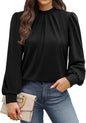 WIHOLL Long Sleeve Shirts for Women Mock Neck Tops Pleated Front Blouses Dressy Casual Spring Fall Clothes 2026 Fashion