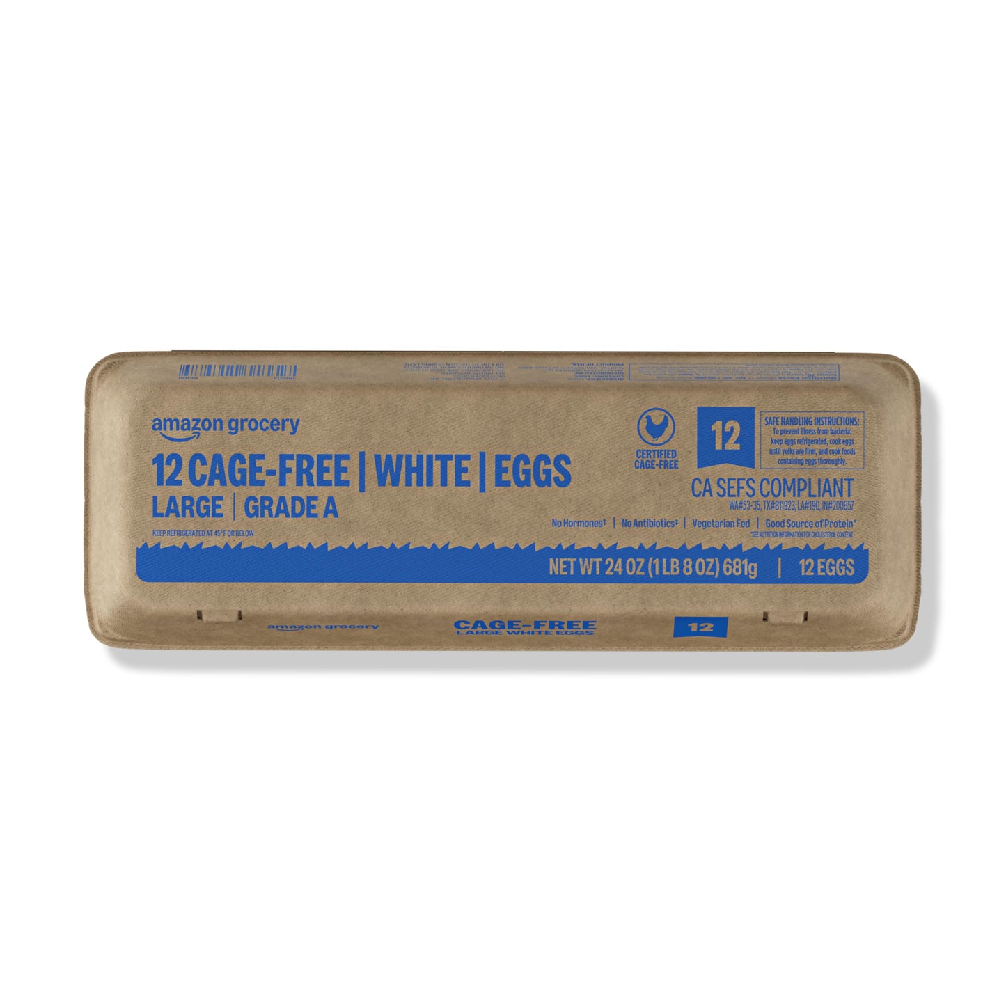 Amazon Grocery, Cage Free Large White Eggs, Grade A, 18 Ct