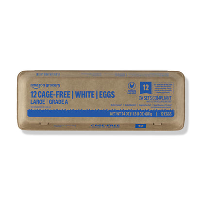 Amazon Grocery, Cage Free Large White Eggs, Grade A, 18 Ct