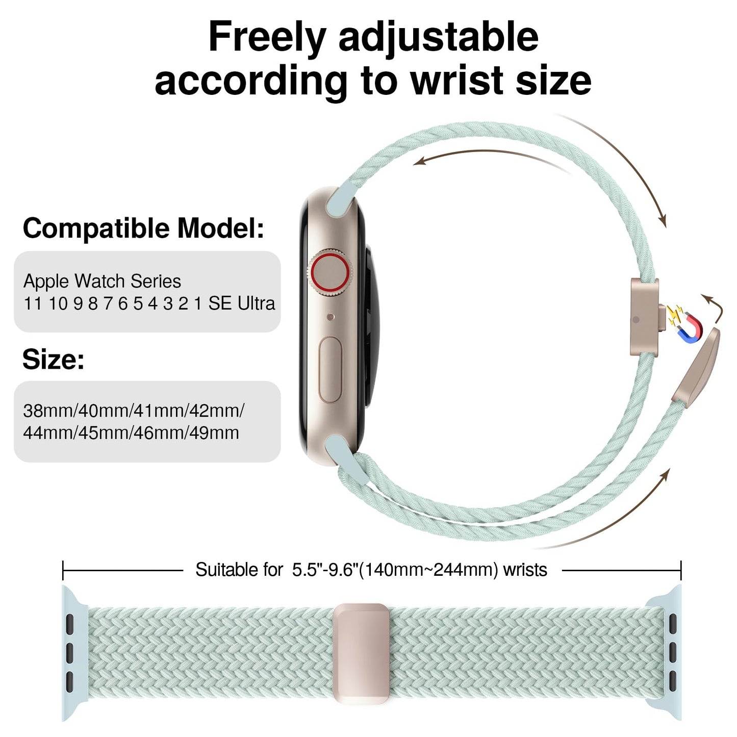 Braided Stretchy Magnetic Band Compatible with Apple Watch Bands Women Men