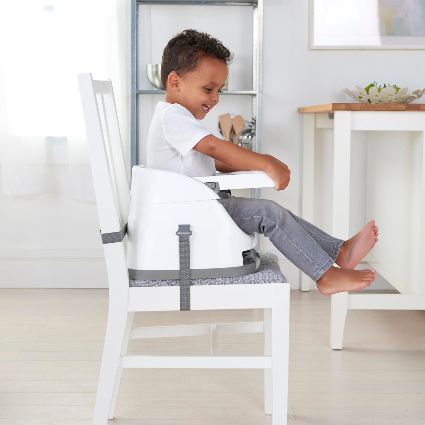 Ingenuity Baby Base 2-in-1 Booster Feeding and Floor Seat with Self-Storing Tray - Cashmere