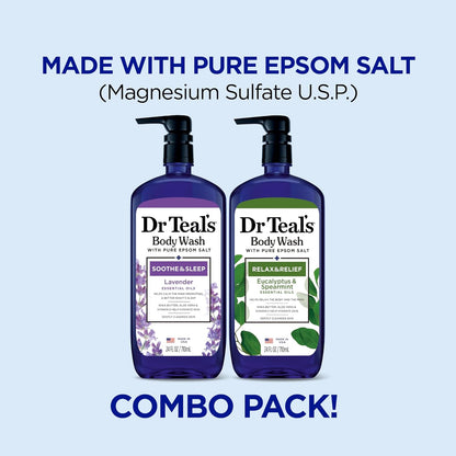 Dr Teal's Body Wash with Pure Epsom Salt, Relax & Relief with Eucalyptus & Spearmint, 24 fl oz (Pack of 2)