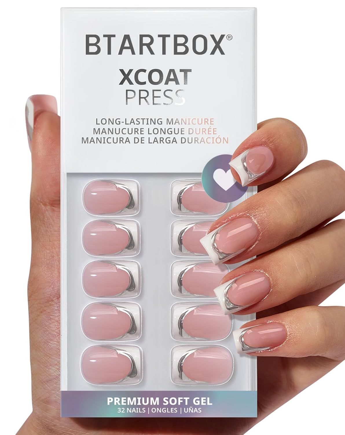 BTArtbox Press On Nails, Vanilla Cream, Short Square, Ombre Peach, 32Ct