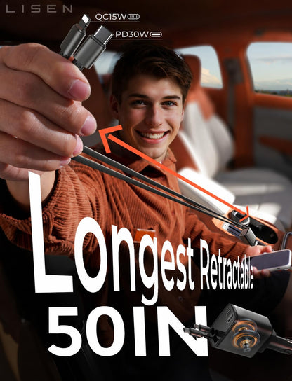 LISEN Retractable Car Charger, 84W Car Charger USB C Fast Charge, 4 in 1