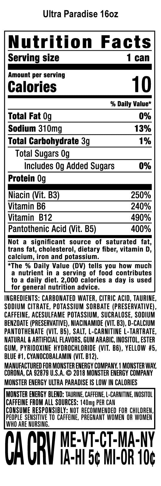 Monster Energy Zero Ultra, Sugar Free Energy Drink, 16 Ounce