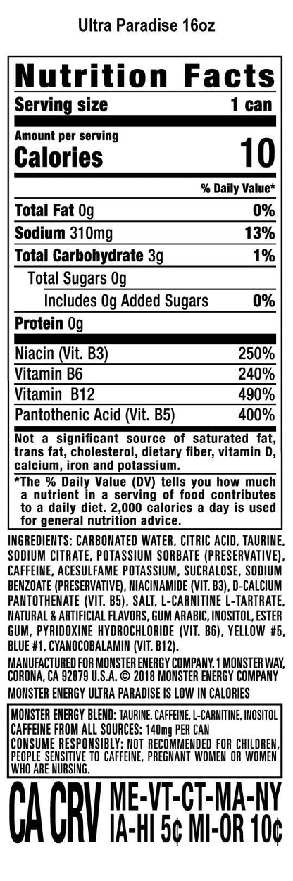 Monster Energy Zero Ultra, Sugar Free Energy Drink, 16 Ounce