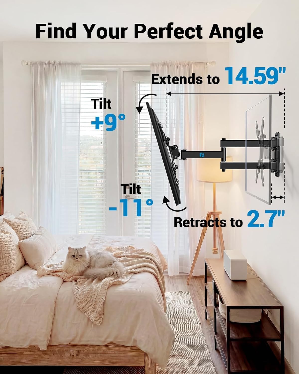 Pipishell Full Motion TV Wall Mount for Echo Show 21/15 and 13-43 Inch Flat Curved Screen TVs & Monitors, Max VESA 200x200mm up to 44lbs, TV Mount Wall Bracket with Rotation Swivel Tilt Extension