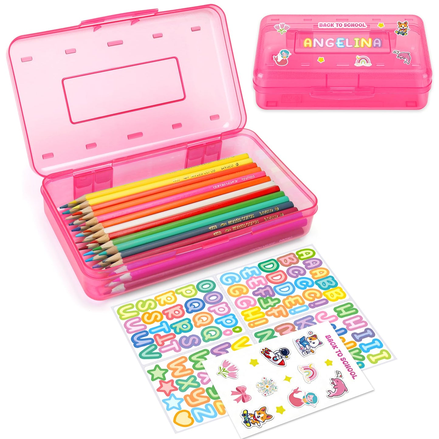 Clear Plastic Hard Pencil box Case with Personalized Sticker for Girl Boy