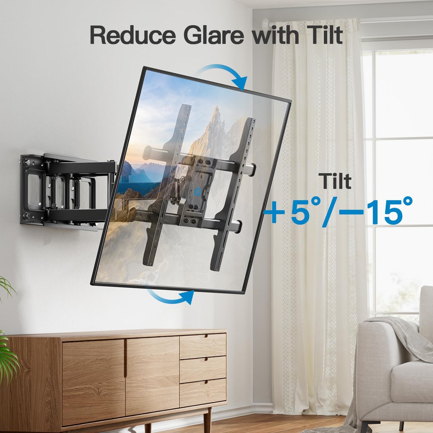 Pipishell Full Motion TV Wall Mount for Echo Show 21/15 and 13-43 Inch Flat Curved Screen TVs & Monitors, Max VESA 200x200mm up to 44lbs, TV Mount Wall Bracket with Rotation Swivel Tilt Extension