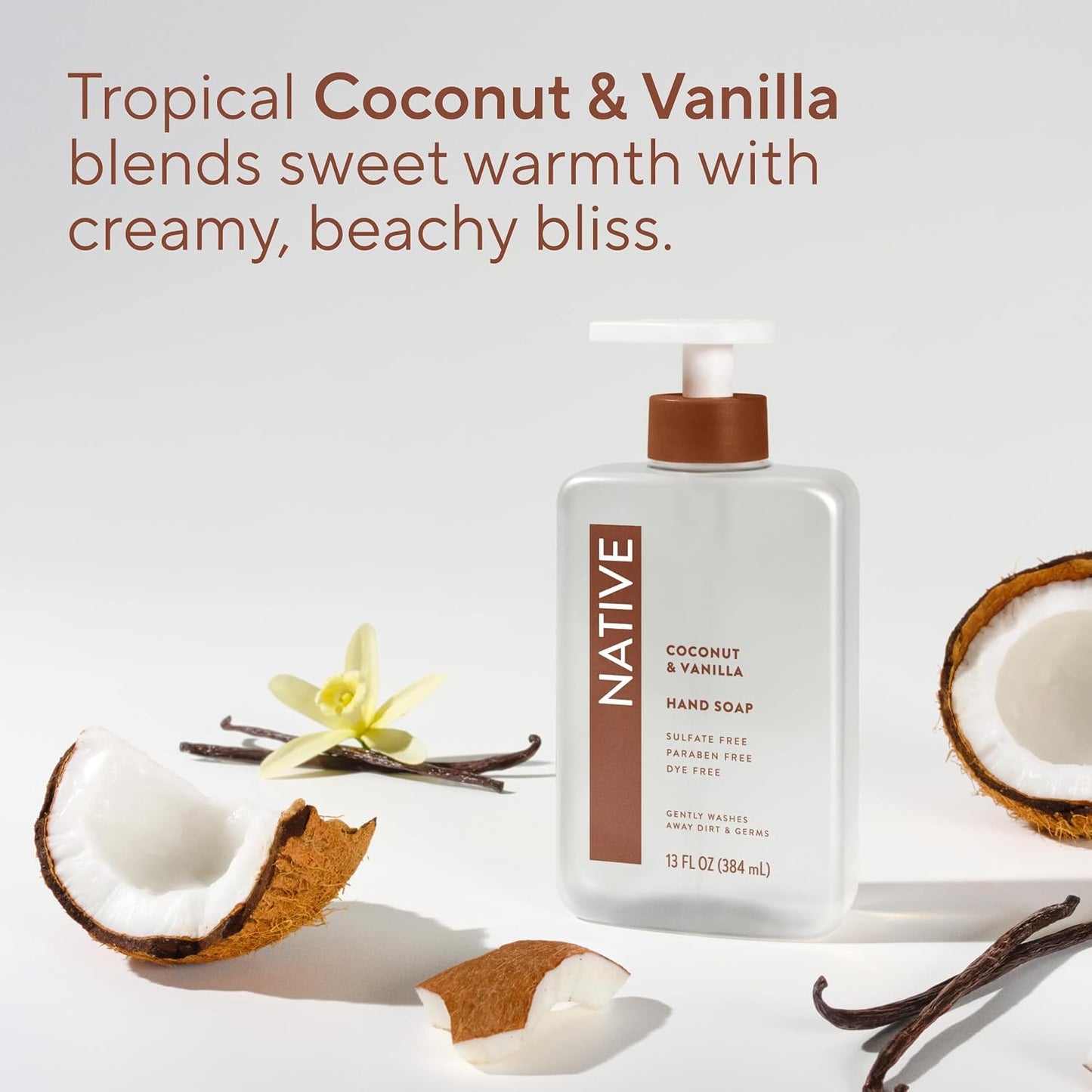 Native Liquid Hand Soap, Toasted Vanilla & Honey Scent, Non-Drying Formula for Soft, Smooth Hands, Made with Plant-Based Cleansers, Sulfate & Paraben Free, 13 oz Bottle