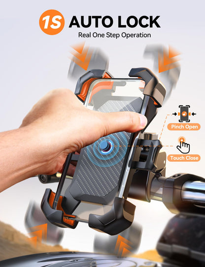 JOYROOM Motorcycle Phone Mount, [1s Auto Lock][100mph Military Anti-Shake] Bike Phone Holder for Bicycle, [10s Quick Install] Handlebar Phone Mount, Compatible with iPhone, Samsung, All Cell Phone