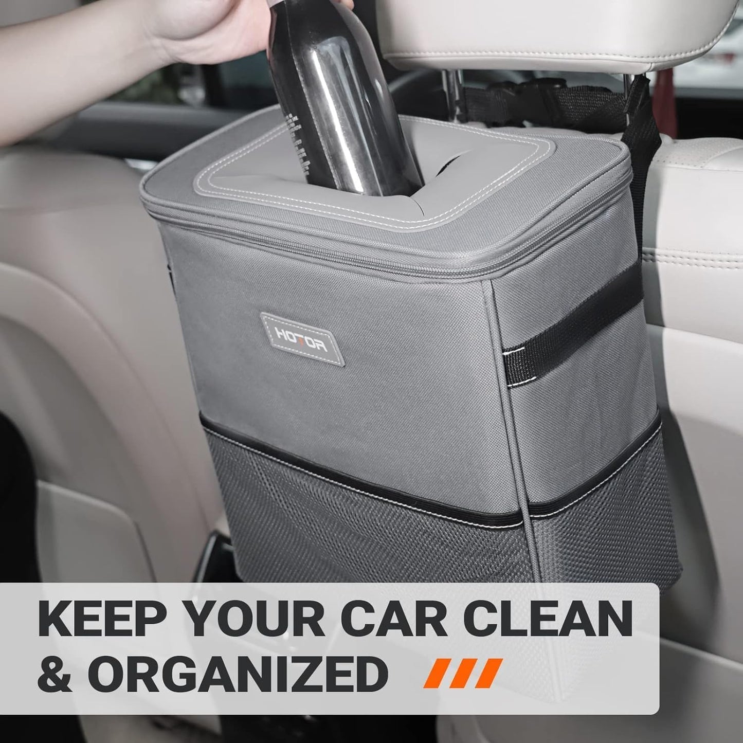 HOTOR Car Trash Can, Leakproof Car Organizer, 2-Gallon, Black