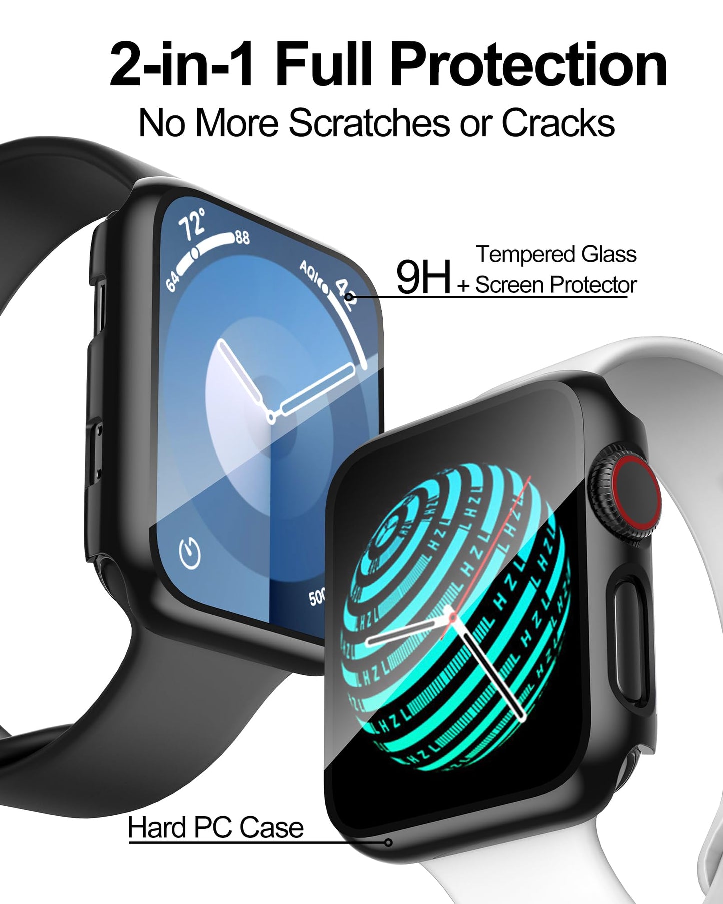 Smiling 2 Pack Case Compatible with Apple Watch SE 3 (2025)/ SE 2/ SE/Series 6/5/4 40mm with Tempered Glass Screen Protector, Hard PC Case Overall Protective Cover- 1 Blue+ 1 Transparent