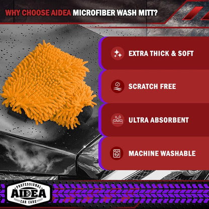 AIDEA Car Wash Mitt Microfiber, 4PK,Car Wash Brush, Green 8''X12''
