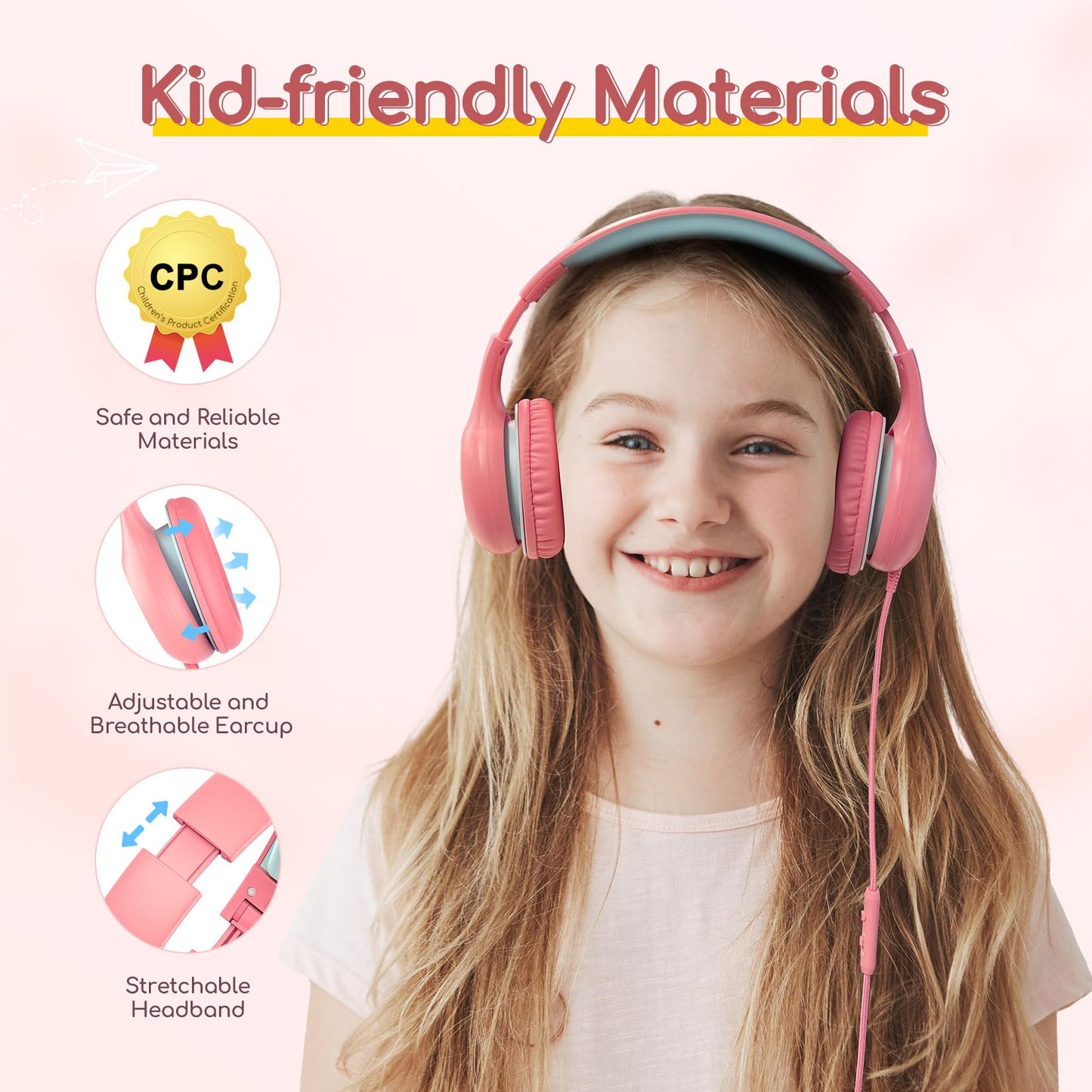 EarFun K1 Kids Headphones Wired with Mic, Volume Limit Headphones for Kids