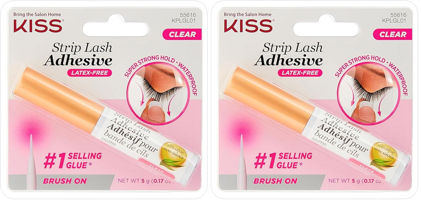 Kiss Lash Adhesive, Lash Glue, 24hr Strip Eyelash Adhesive, Clear, Includes Lash Adhesive, Long Lasting Wear, Can Be Used with Strip Lashes and Lash Clusters