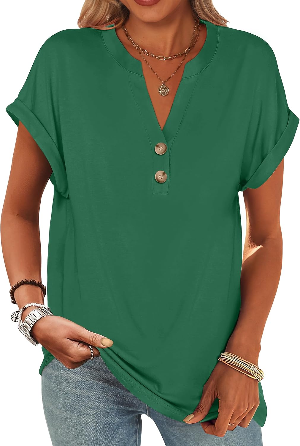 ANRABESS Womens Short Sleeve Henley Tops Summer Shirts Dressy Casual Blouse