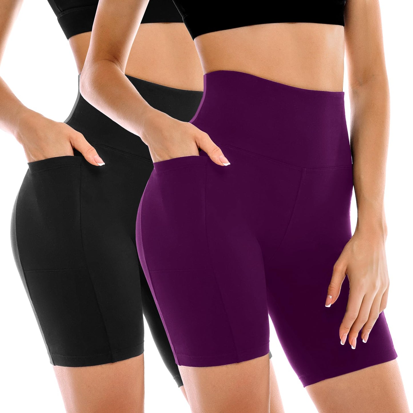 Leafigure 2 Pack Womens Biker Shorts with Pockets 6"