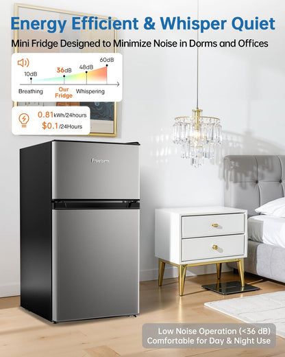 3.2 Cu Ft Mini Fridge with Freezer, Single Door Upright Freezer