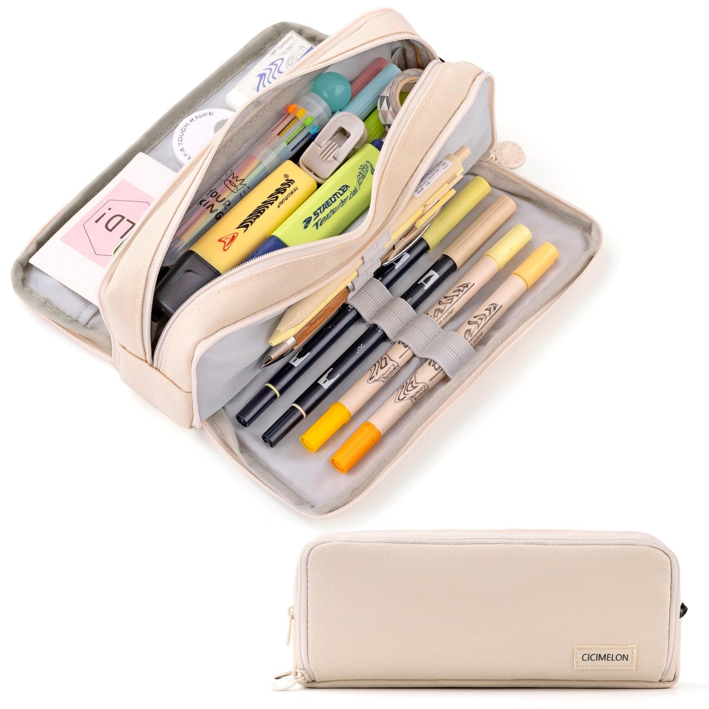 CICIMELON Large Capacity Pencil Case 3 Compartment Pouch Pen Bag for School Teen Girl Boy Men Women (Pink)