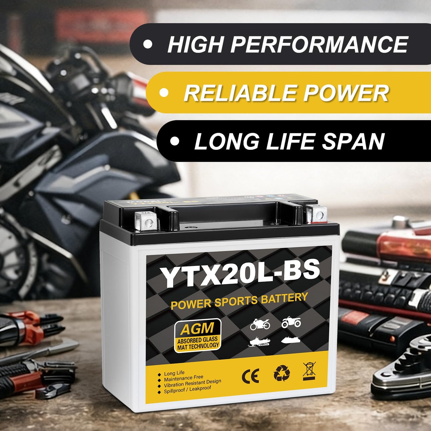 YTX14AH-BS 12V 12Ah Motorcycle Battery, 220CCA Rechargeable Maintenance Free Sealed AGM Battery, Powersport Replacement for ATV, UTV, Scooter