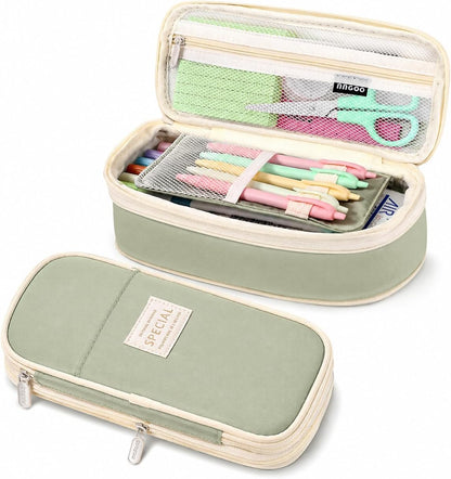 PUPTILY Pencil Case, Large Capacity Aesthetic Pencil Cases with Durable Zipper, Big Stationery Pencil Pouch for Women & Men, Adults Portable Storage Organizer Bag for College, Office, Travel (Green)