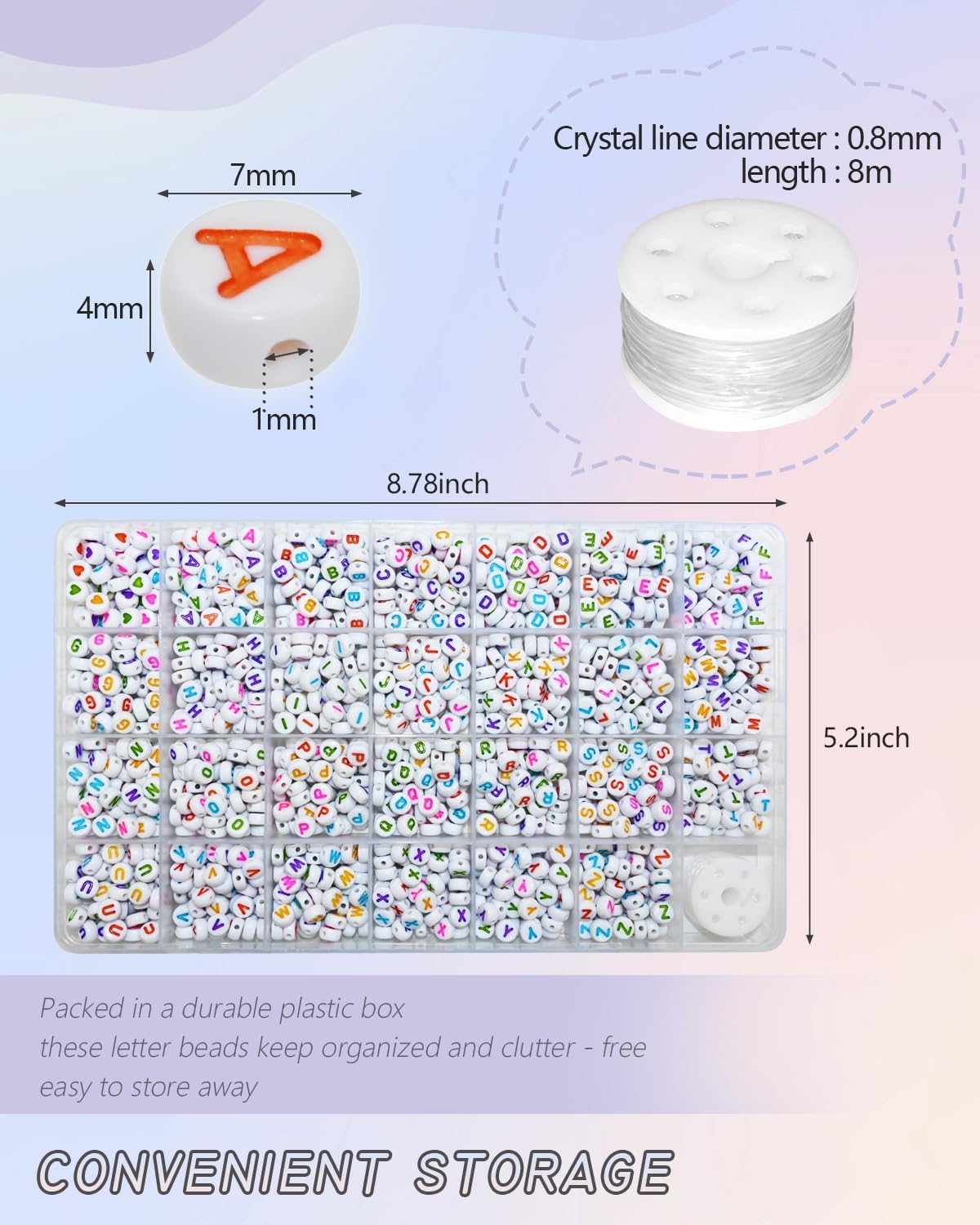 Looconi 810pcs Gold Letter Beads Square 6x6mm White Cube Acrylic Alphabet A-Z with Heart Pattern and Crystal Line for Jewelry Making