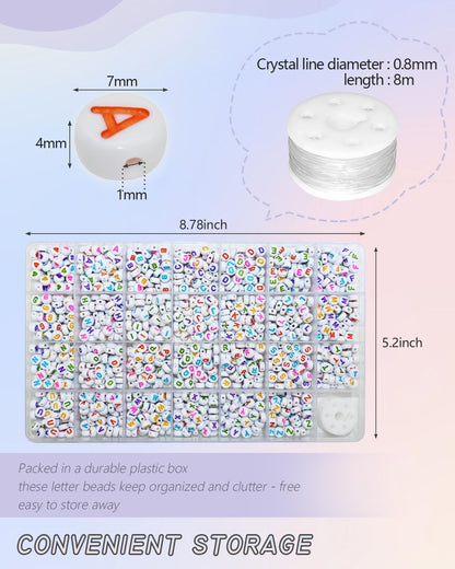 Looconi 810pcs Gold Letter Beads Square 6x6mm White Cube Acrylic Alphabet A-Z with Heart Pattern and Crystal Line for Jewelry Making