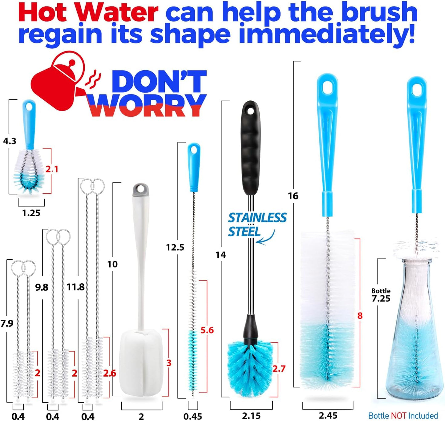 Holikme Bottle Brush Tube Cleaning Lab Set with Long Handle,White