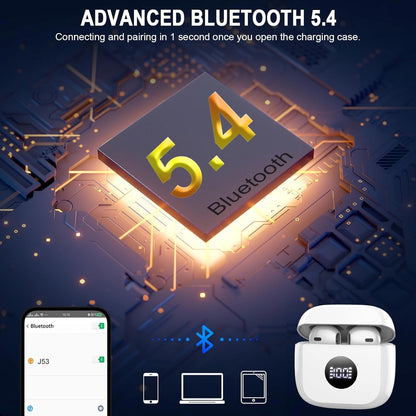 Wireless Earbuds, Bluetooth 5.4 Ear Buds, LED Power Display, 6D Bass Stereo