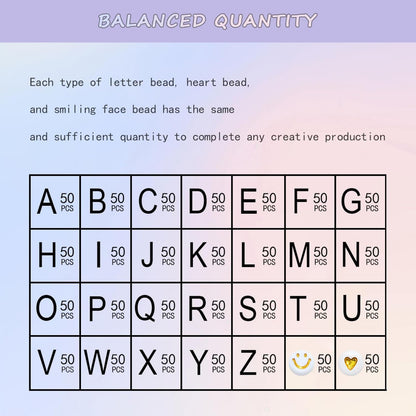 Looconi 810pcs Gold Letter Beads Square 6x6mm White Cube Acrylic Alphabet A-Z with Heart Pattern and Crystal Line for Jewelry Making