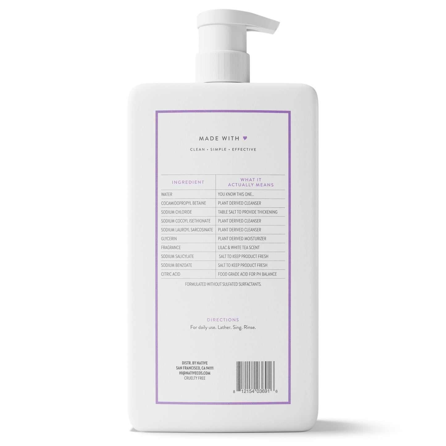 Native Clean Body Wash, Gentle & pH-balanced for Sensitive Skin, 24-Hr Freshness for Women & Men, Vegan & Cruelty-Free, Free of Sulfates, Parabens & Phthalates, Sandalwood & Shea Butter, 36 oz