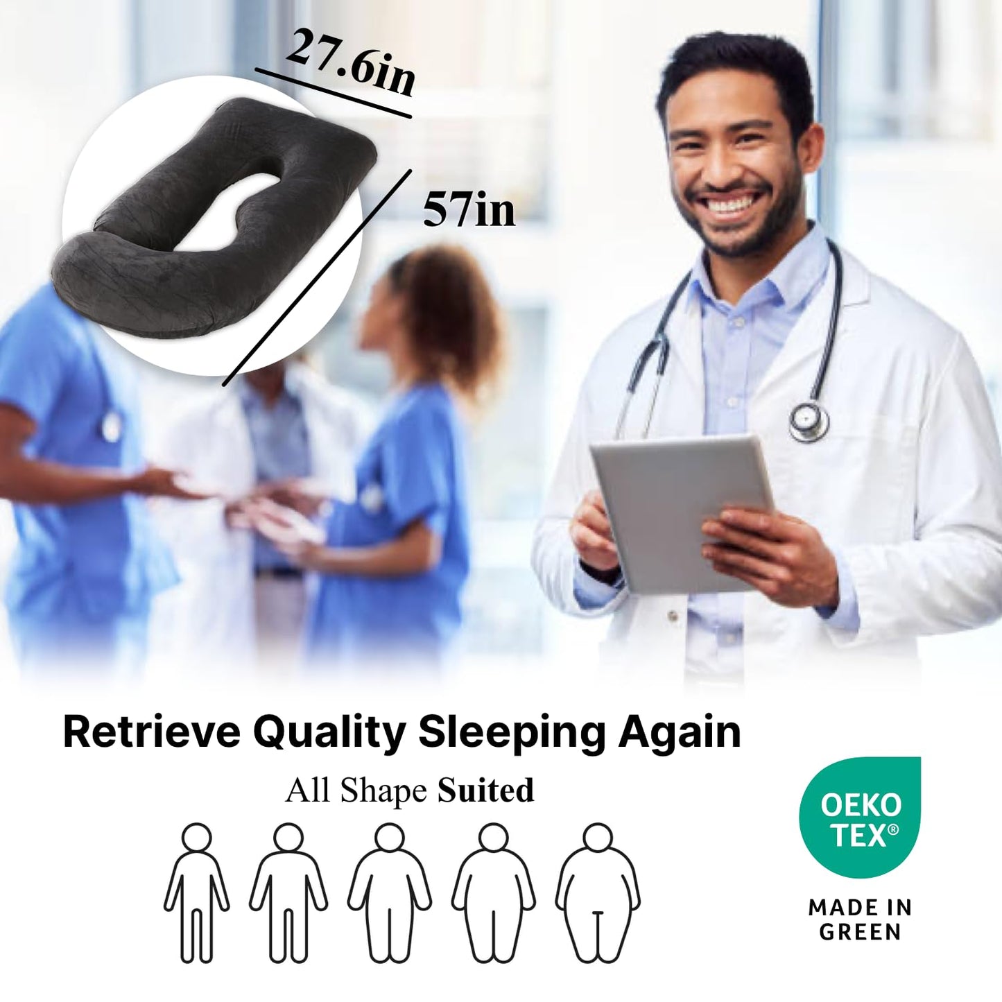 ALLOPERA Pregnancy Pillow, Full Body Maternity Pillow 57 inch, with Removable Washable Cover - Sleep Support for Legs, Back, Neck, Shoulder, HIPS, Belly, Velvet Cover-Grey-Dark Blue