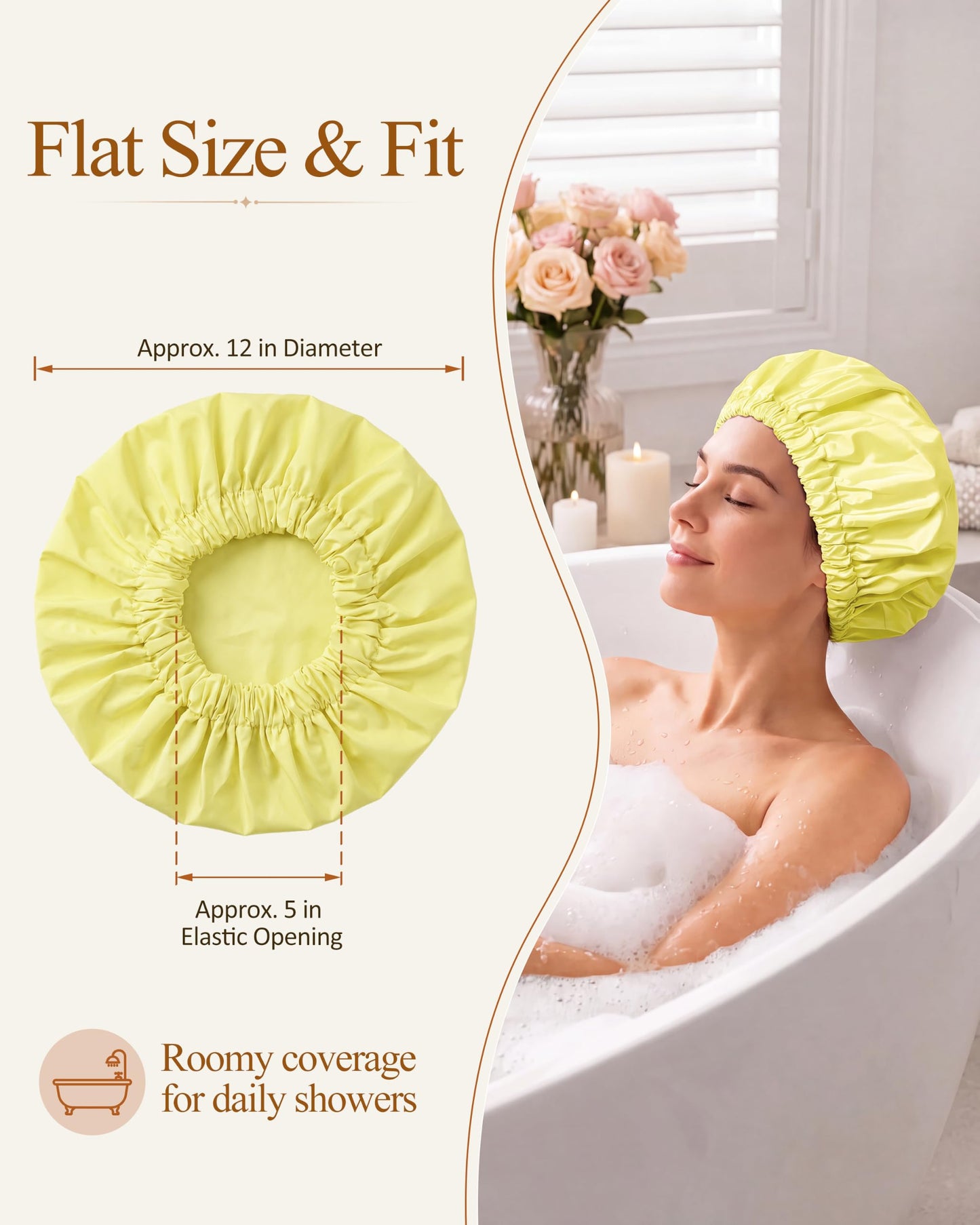 Edoneery Shower Caps for Women Reusable Waterproof, Shower Hair Cap