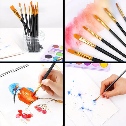 AROIC 10 Pcs Paint Brushes, Acrylic Oil Watercolor Painting Brush Set