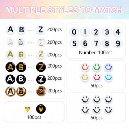 Looconi 810pcs Gold Letter Beads Square 6x6mm White Cube Acrylic Alphabet A-Z with Heart Pattern and Crystal Line for Jewelry Making