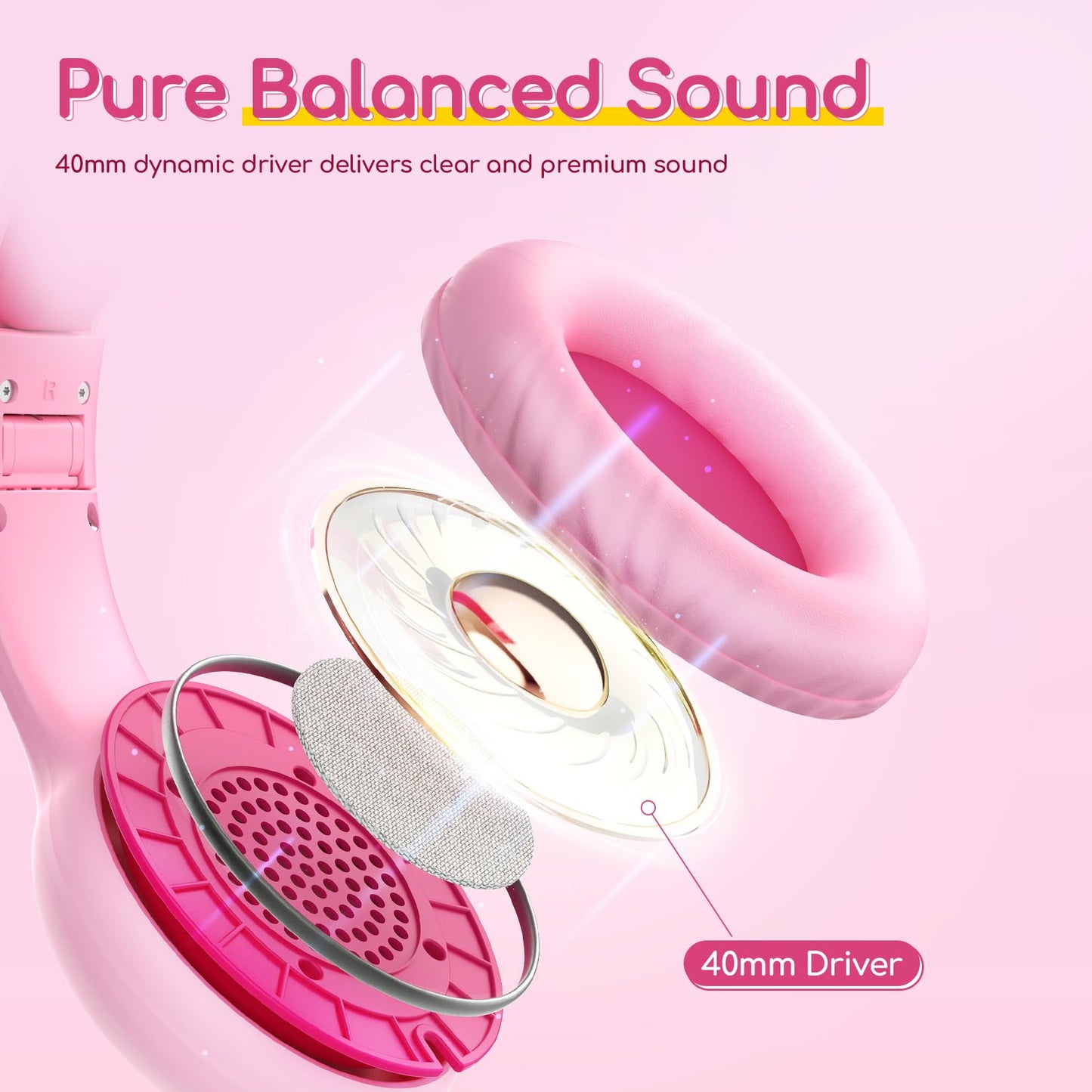 EarFun K1 Kids Headphones Wired with Mic, Volume Limit Headphones for Kids