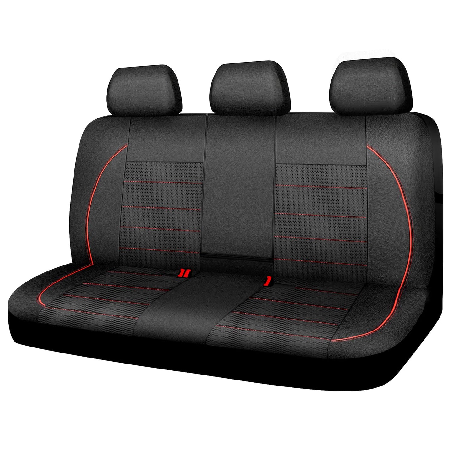 CAR PASS Universal FIT Piping Leather Car Seat Cover, for suvs,Van,Trucks,Airbag Compatible,Inside Zipper Design and Reserved Opening Holes (Full Set, Black and Red)