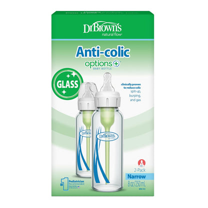 Dr. Brown's Anti-Colic Options+ Narrow Glass Baby Bottle, 8 oz, 1-Pack