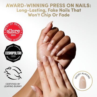 Glamnetic Press On Nails - Short Almond, Glossy Fake Nails 24 Pc Full Kit