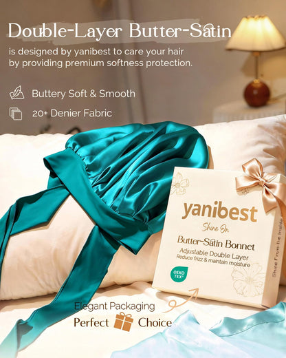 YANIBEST Adjustable Silk Bonnet for Sleeping Women Double Layer Satin Bonnet Reduce Friction Prevent Frizz Curly Hair