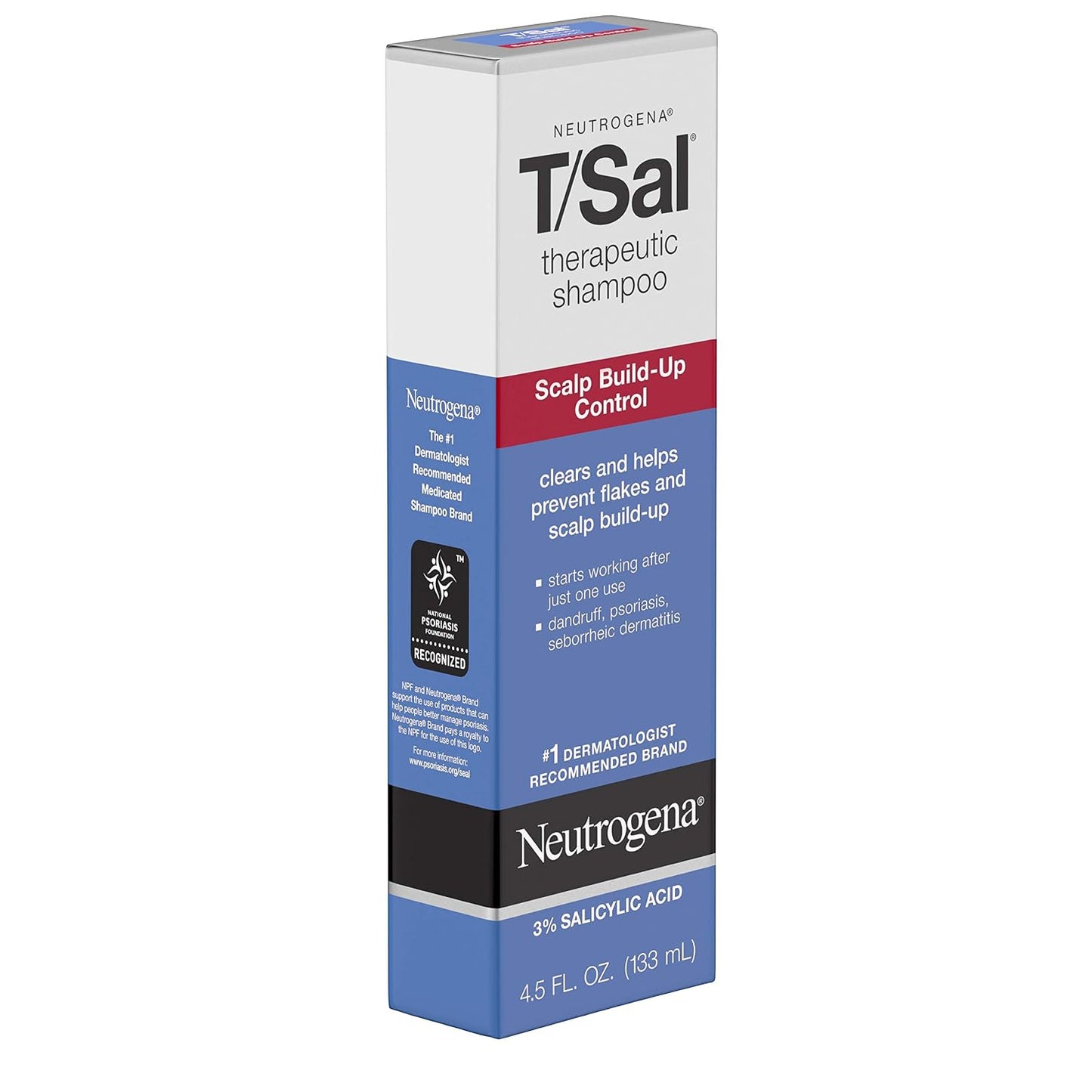 Neutrogena T/Sal Therapeutic Dandruff Shampoo, Scalp Build-Up Control, 3% Salicylic Acid,Psoriasis Treatment, Seborrheic Dermatitis Shampoo, Clears Flakes, Fragrance Free, 4.5 fl oz | Scalp Build-up Shampoo, 3% Salicylic Acid, Scalp Psoriasis Treatment, S