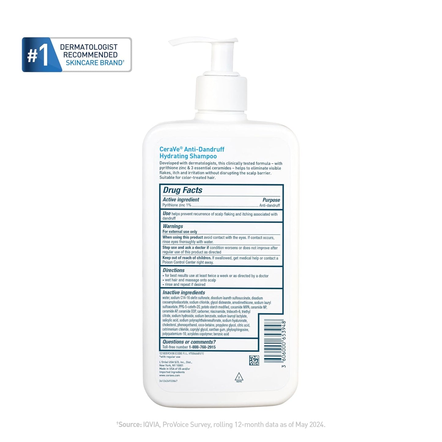 CeraVe Hydrating Anti Dandruff Shampoo, Itchy Scalp Treatment, 12oz